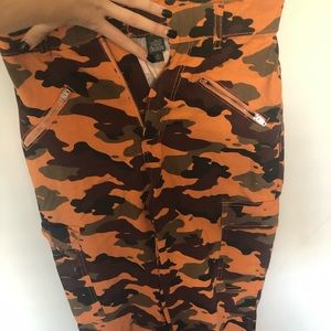 Orange camo cargo pants with side pockets